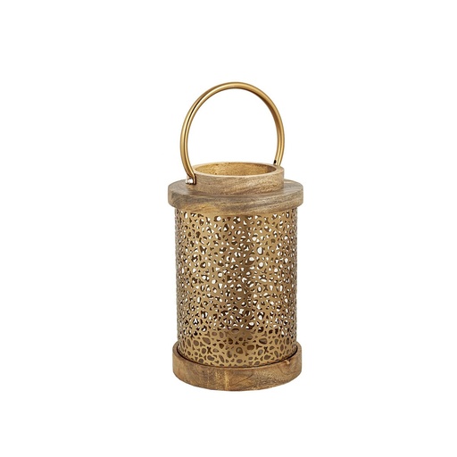 Farol Romimex Marrón Dorado Madera Metal