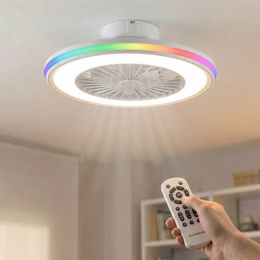 Ventilador de Techo con Luz LED RGB, Aspas Ocultas y Mando a Distancia Nexory InnovaGoods