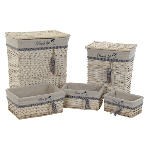 Juego de Cestas DKD Home Decor Azul Beige Aluminio Espirales Mediterráneo 5 Piezas