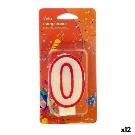 Vela Cumpleaños Número 0 Blanco Rojo (12 Unidades)