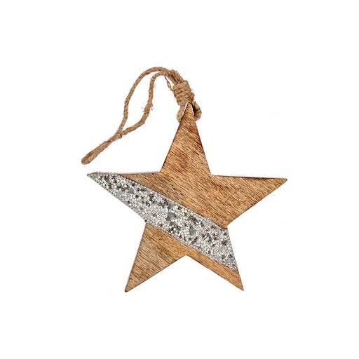 Adorno Navideño Krist+ Plateado Madera Estrella 17 x 2,5 x 34 cm