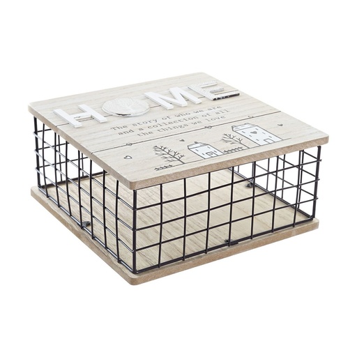 Caja Decorativa DKD Home Decor Negro Natural Metal Madera MDF