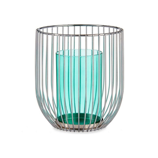 Portavelas Gift Decor Azul Plateado Plata Metal Vidrio 15 x 17 x 15 cm Jaula