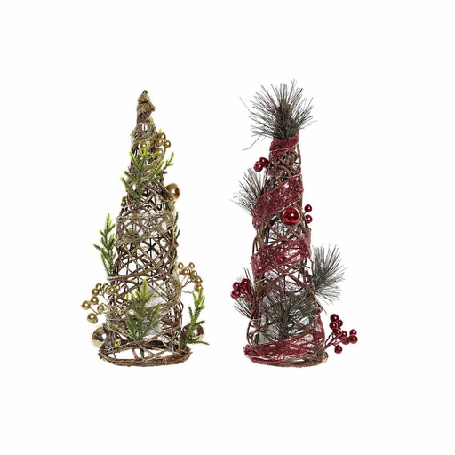 Árbol de Navidad DKD Home Decor Rojo Verde Dorado 16 x 16 x 41 cm Plástico (2 Unidades)