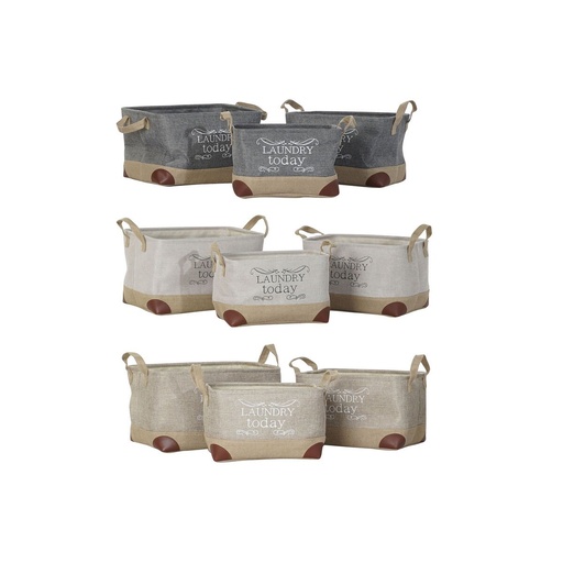 Cesta Multiusos DKD Home Decor Beige Gris Marrón claro 40 x 30 x 24 cm Madera 3 Piezas (3 Unidades)